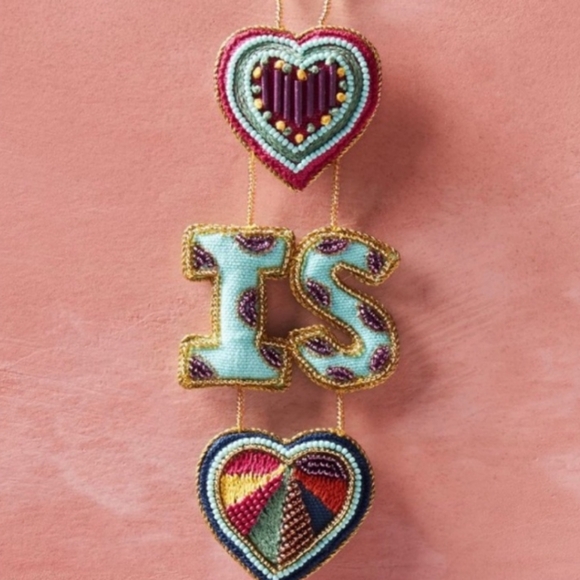 Anthropologie Beaded Heart and Letter Hanging Decor Ornament Love Is Love NWT - Picture 4 of 6